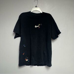 Nike Black T-Shirt with Colorful paint  Accents 90s vintage tee size Large L